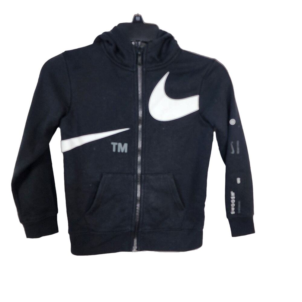 Nike Boys Hoodie Sweatshirt Size 7 Large Full Zip Big Logo Graphic TM Swoosh